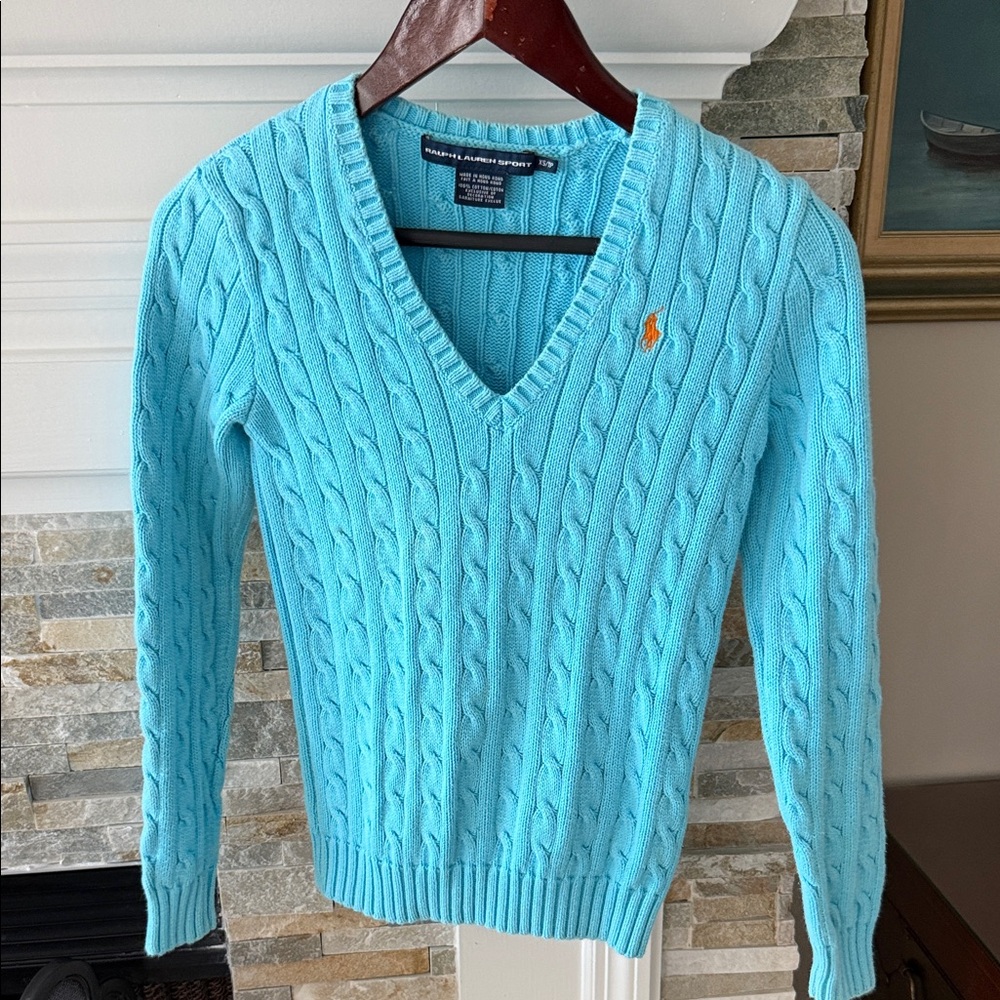 Ralph Lauren Sport Aqua V-Neck Sweater XS Very Good Condition